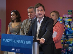 B.C. Education Minister Rob Fleming addresses an April 2019 news conference in Burnaby.