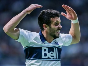 Felipe Martins reacts after a play gone awry during an MLS game against the Seattle Sounders at B.C. Place Stadium earlier this season.