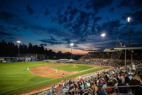 A typically beautiful night at Scotiabank Field at Nat Bailey Stadium in Vancouver, where the Blue Jays’ class-an affiliate, the Canadians, play.