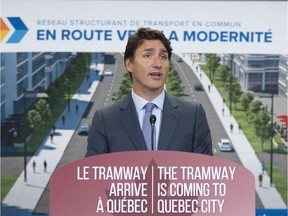 Prime Minister Justin Trudeau announces a major investment for a tramway in Quebec City.