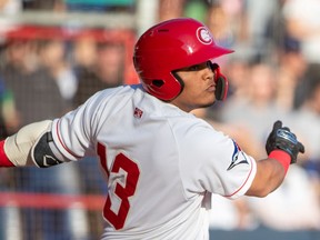 Yorman Rodriguez takes a cut for the Vancouver Canadians during the 2019 Northwest League season.