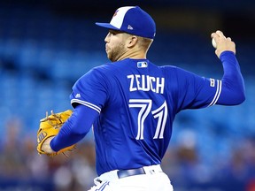 T.J. Zeuch of the Toronto Blue Jays delivers a pitch in the second inning during of their American League game against the New York Yankees at Rogers Centre in Toronto on Sept. 15, 2019.