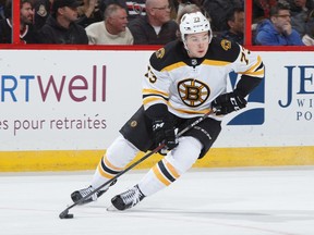 Defenceman Charlie McAvoy in action for the Boston Bruins during the 2017-18 NHL season.