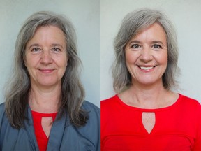 Cindi Gildden-Tracey before, left, and after her makeover by Nadia Albano.