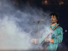 This file photo taken on February 4, 2007 shows US musician Prince performing during half-time at Super Bowl XLI at Dolphin Stadium in Miami between the Chicago Bears and the Indianapolis Colts.