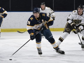 UBC Thunderbirds defenceman Jerret Smith skates up ice against the University of Manitoba Bisons during U Sports Canada West action at the University of B.C. in February.
