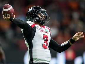 Former B.C. Lions quarterback Jonathon Jennings could only generate five points for his Redblacks last week in a 29-5 loss to the Leos at B.C. Place Stadium. The CFL teams face each other again Saturday, this time in Ottawa.