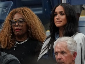 Meghan Markle, Duchess of Sussex, and Serena Williams' mother Oracene Price look on after Williams lost to Canada's Bianca Andreescu during the Women's Singles Finals match at the 2019 U.S. Open at the USTA Billie Jean King National Tennis Center in New York on Sept. 7, 2019.
