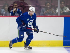 Quinn Hughes isn't dwelling on dazzling NHL debut. He has bigger goals. On Saturday he worked out at Rogers Arena in Vancouver with the team's prospects.