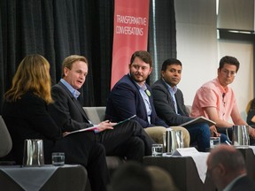 From left, Conservative candidate Andrew Saxton, the Green party's Jesse Brown, Liberal Taleeb Noormohamed and NDP Breen Ouellette during a Moving in a Livable Region/Postmedia News federal election debate at the SFU Harbour Centre in Vancouver on Sept. 23.