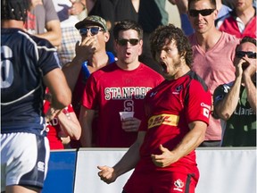 Taylor Paris scored a try for Canada against Japan in 2014 at Swangard Stadium.