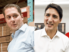 Andrew Scheer, left, and Justin Trudeau.