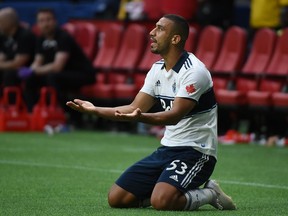 Vancouver Whitecaps defender Ali Adnan pleads his case during a game earlier this season. Adnan, suspended for the second time this season for yellow-card accumulation, will miss this Sunday's game in SoCal against the L.A. Galaxy.
