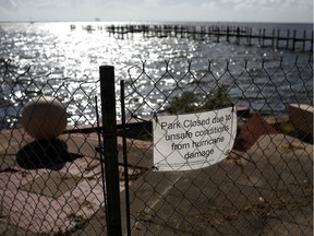 A sign is seen at Veterans Memorial Park ahead of the arrival of Hurricane Dorian in Titusville, Florida, U.S., September 1, 2019.