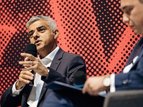 London Mayor Sadiq Khan speaks at an event marking the anniversary of the outbreak of World War Two in Gdansk, Poland on Sept. 1, 2019.