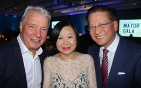Longtime developer of the Lonsdale Quay area, Michael De Cotiis of Pinnacle International and Anson Realty principals Grace and Stephen Kwok lent their support to the first ever City of North Vancouver Mayor’s Gala. Photo: Fred Lee.