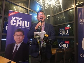 October 21 2019. Conservative candidate Kenny Chiu celebrates his win in Steveston-Richmond East. Cheryl Chan / PNG  [PNG Merlin Archive]