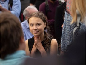 Swedish environmental activist Greta Thunberg takes part in a media event on Capitol Hill in Washington, DC.