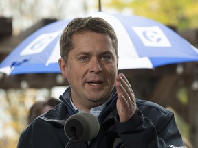 Conservative leader Andrew Scheer responds to a question as he makes a campaign stop in Fredericton, Friday, October 18, 2019.