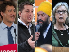 Liberal Leader Justin Trudeau (from left) is facing off against Conservative Leader Andrew Scheer, NDP Leader Jagmeet Singh and Green Leader Elizabeth May. The federal election is Monday, Oct. 21.