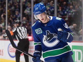 Vancouver Canucks' Elias Pettersson, of Sweden, celebrates his goal against the Los Angeles Kings during the second period of an NHL hockey game in Vancouver, on Wednesday October 9, 2019.