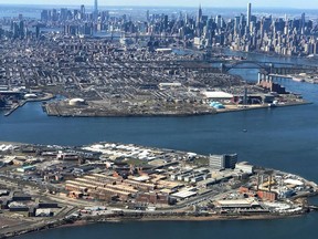 A file photo of Rikers Island Prison complex (foreground) in the Queens borough of New York City.
