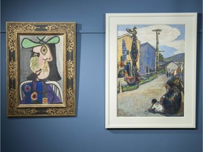 Pablo Picasso's Femme au Chapeau (1941) and Emily Carr's Street, Alert Bay (1912) at the Heffel Fine Art Auction House in Vancouver.