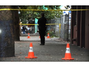 Vancouver police at a recent shots fired call in the Downtown Eastside