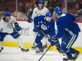 Vancouver Canucks Quinn Hughes  Oct. 1 at practice.