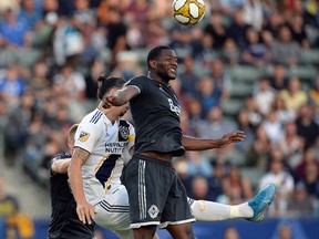 Vancouver Whitecaps defender Doneil Henry makes one of his 15 clearances against the Los Angeles Galaxy during the second half at Dignity Sports Health Park last Sunday.