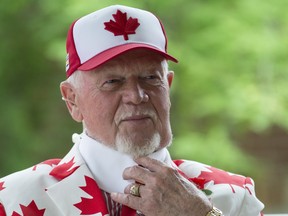 Don Cherry all decked out in Canada's red and white on Canada Day on Saturday July 1, 2017.