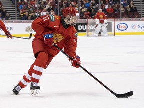 File photo: Vasili Podkolzin of Russia skates with the puck in the Bronze Medal game of the 2019 IIHF World Junior Championship against Switzerland on January, 5, 2019 at Rogers Arena.