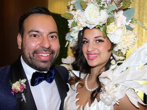 A Night of Miracles chair Manjot Hallen and Paintertainment model Isabella McKinnon welcomed 440 guests to the garden-themed party at the Taj Mahal. Photo: Fred Lee.