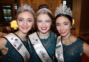 ROYAL WELCOME: In honour of Eva Markvoort, a former beauty queen who passed away from Cystic Fibrosis, Hyack ambassadors Charissa Vanags (Hyack Princess), Meghan Conner (Miss Friendship) and Natasha Sing (Miss New Westminster) greeted 65 Roses gala-goers. Photo: Fred Lee.