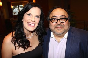 Cystic Fibrosis Canada Regional Director Sara Hoshooley and 65 Roses gala chair Sanjeev Prasad feted several hundred guests who helped raise $250,000 for cystic fibrosis research and care. Photo: Fred Lee.