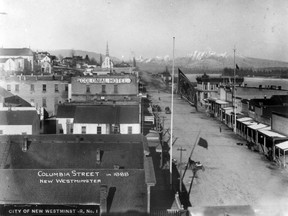 Columbia Street in 1888 New Westminster, 1888. Vancouver Archives AM54-S4-2-: CVA 371-2873. F