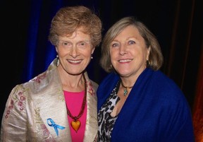 Cited for dedicating 30 years to the non-profit and philanthropic sector, Barbara Grantham, outgoing CEO & President of the VGH & UBC Hospital Foundation, received well-wishes from friend, colleague and mentor Faye Wightman. Photo: Fred Lee.