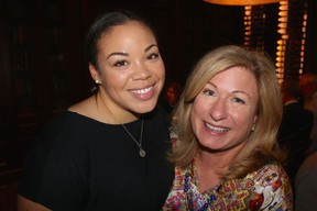YWCA’s Jenna Fair and Cynnie Woodward fronted the tribute lunch to Diane Forsythe Abbott. Photo: Fred Lee.