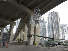 Spinning Chandelier by Rodney Graham is under the Granville Street Bridge at Beach Avenue. It is being unveiled at 6:30 pm Wednesday, Nov. 27, 2019.