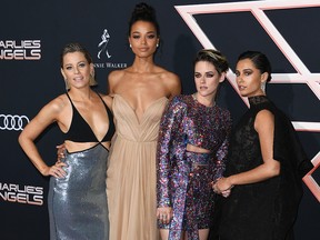 Elizabeth Banks, Ella Balinska, Kristen Stewart and Naomi Scott attend the premiere of Columbia Pictures' "Charlie's Angels" at Westwood Regency Theater on Nov. 11, 2019 in Los Angeles.