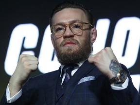 UFC fighter Conor McGregor gestures during a news conference in Moscow, October 24, 2019. (REUTERS/Evgenia Novozhenina)