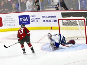 Sergei Alkhimov scores the winner for the Vancouver Giants against Reece Klassen and the Swift Current Broncos  in a shootout on Oct. 19. Vancouver took the game 4-3. On Tuesday, the Giants traded Alkhimov to Swift Current.