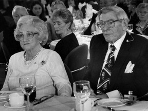 Emily and Frank Griffiths at a public dinner in November 1993.