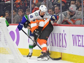 Elias Pettersson of the Vancouver Canucks has discovered this season that rival teams, and players like Matt Niskanen of the Philadelphia Flyers, are giving him less room to manoeuvre.