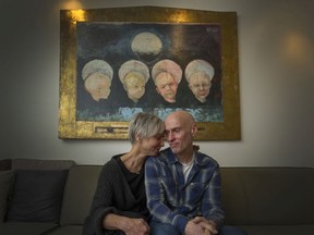 Spirit of the West singer John Mann with his actor-playwright wife Jill Daum at their home in Vancouver in 2015.