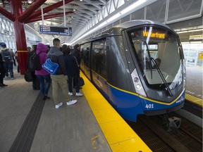 Rush hour at the Broadway Skytrain Station at Vancouver in April.