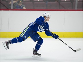 Olli Juolevi skating at Rogers Arena on Sept. 7, ahead of 2019 Vancouver Canucks training camp.