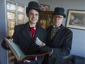 Kyle Murray, left, dressed as Bob Cratchit, and Wayne Kuyer, as Jacob Marley, of the chartered accountants Kuyer & Associates in Langley, will be collecting donations for the city's Christmas bureau and the Province Empty Stocking Fund beginning Dec. 10.