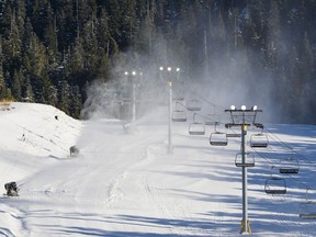 Cypress Mountain’s snow-making machines in operation on Thursday to prepare for Friday’s opening of ski season.