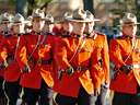 RCMP cadets march during a Sunset ceremony at RCMP Depot Division in Regina.